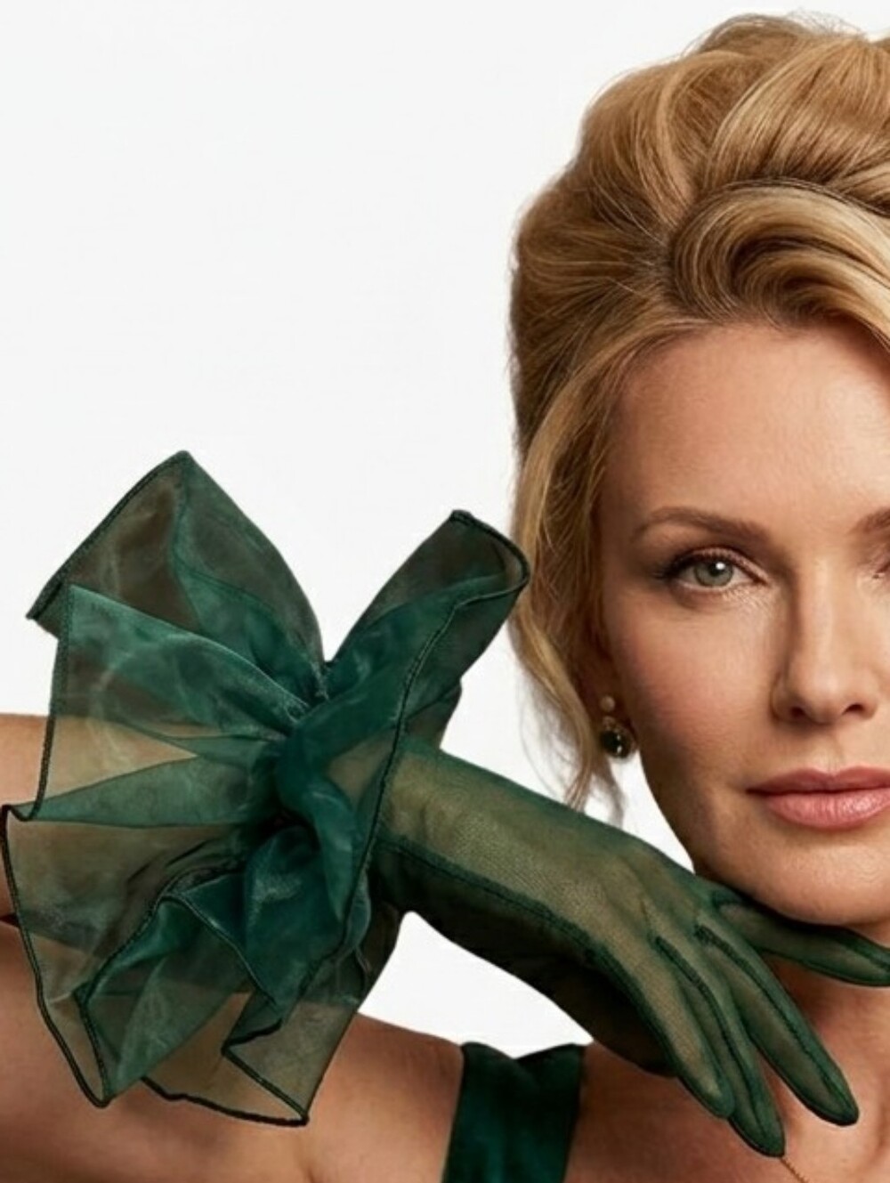 Beloved Millinery Elegant Stunning Green Avent Garde Sheer Ruffled Gloves
